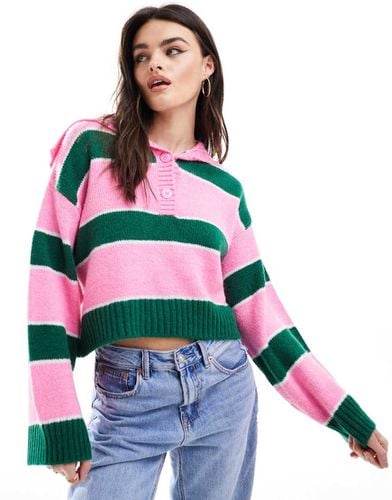 Maglione a righe rosa e verdi con colletto e bottoni - ASOS DESIGN - Modalova