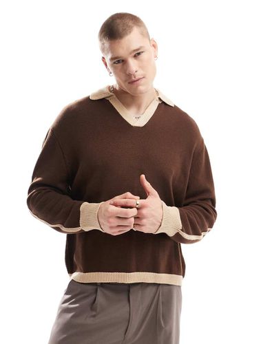 Maglione in misto cotone con colletto e polsini beige a contrasto - ASOS DESIGN - Modalova