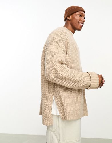 Maglione in misto lana pesante color avena a coste con spacchi laterali - ASOS DESIGN - Modalova