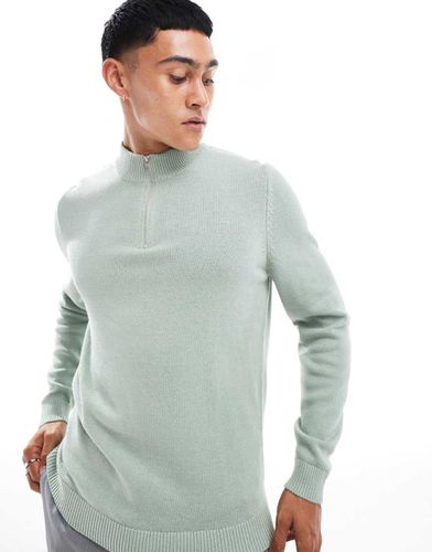 Maglione lavorato di media pesantezza salvia con zip corta sul collo - ASOS DESIGN - Modalova