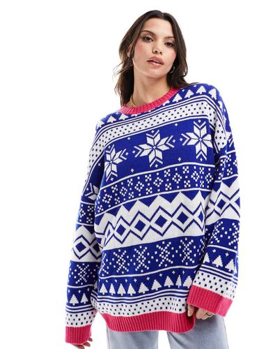 Maglione natalizio oversize con motivo Fair Isle e finiture a contrasto - ASOS DESIGN - Modalova