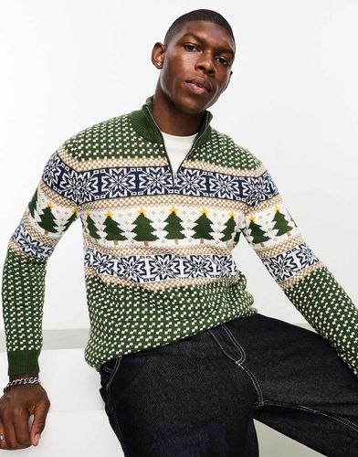 Maglione natalizio in motivo Fair Isle con zip corta - ASOS DESIGN - Modalova