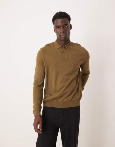 Maglione stile polo squadrato vestibilità comoda kaki con tasca sul petto - ASOS DESIGN - Modalova