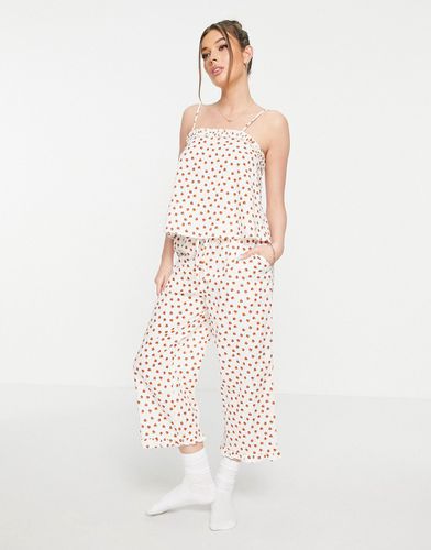 Mix & Match - Pantaloni culotte del pigiama con volant in lino crema a fiori rossi - ASOS DESIGN - Modalova