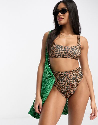 Mix and Match - Top bikini corto a coste con stampa leopardata - ASOS DESIGN - Modalova