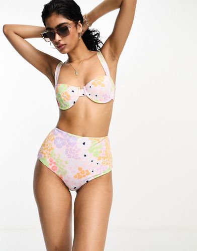 Mix and Match - Slip bikini a vita alta con stampa floreale in colori pastello - ASOS DESIGN - Modalova