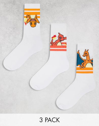 Sunset Pokémon - Confezione da 3 paia di calzini bianchi con righe sportive - ASOS DESIGN - Modalova