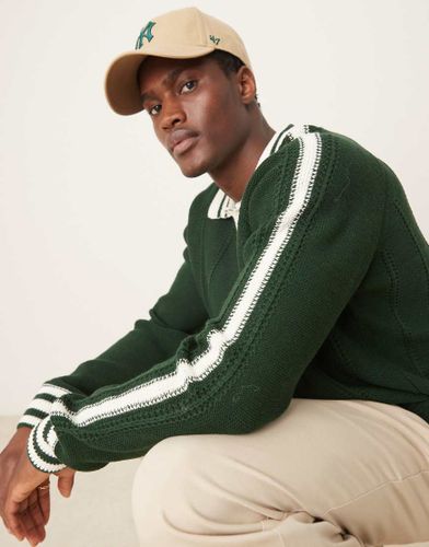 Polo décontracté en maille côtelée à liserés et surpiqûres - foncé - Asos Design - Modalova