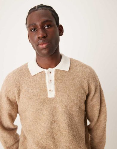 Polo in bouclé marrone vestibilità comoda stile rugby - ASOS DESIGN - Modalova