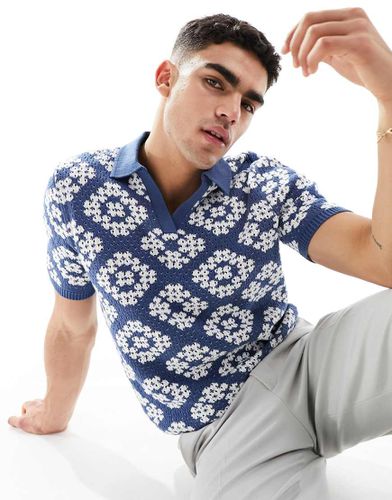 Polo in maglia all'uncinetto ed écru con rever - ASOS DESIGN - Modalova