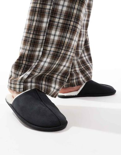 Pantofole sabot nere con interno in montone sintetico - ASOS DESIGN - Modalova