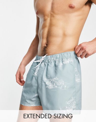 Pantaloncini da bagno taglio corto con stampa stilizzata di paesaggio - ASOS DESIGN - Modalova
