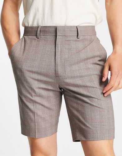 Pantaloncini slim eleganti color pietra scuro a quadri Principe di Galles - ASOS DESIGN - Modalova