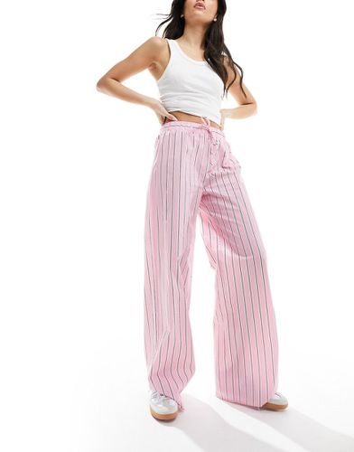 Pantaloni a fondo ampio in popeline di cotone rosa a righe - ASOS DESIGN - Modalova