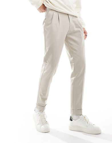 Pantaloni chino slim premium eleganti color pietra con risvolti - ASOS DESIGN - Modalova