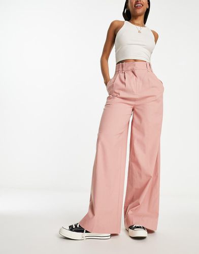 Pantaloni da abito a fondo ampio polvere in misto lino - ASOS DESIGN - Modalova