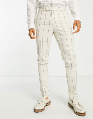 Pantaloni da abito skinny in misto lino écru e marroni con motivo a griglia - ASOS DESIGN - Modalova