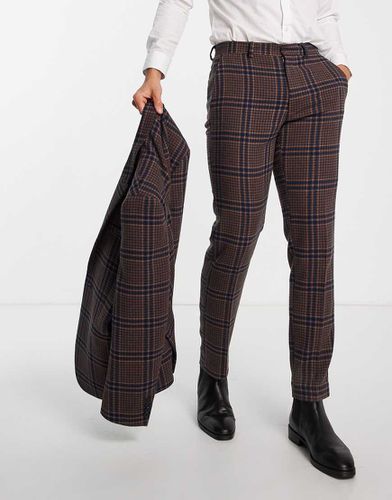 Pantaloni da abito slim in misto lana marrone e verde-azzurro scuro con motivo pied de poule - ASOS DESIGN - Modalova