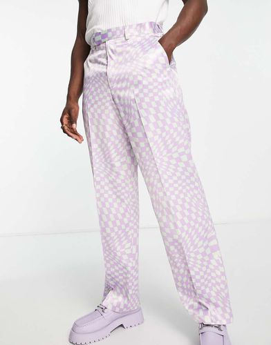 Pantaloni eleganti con fondo ampio e lilla a scacchi in coordinato - ASOS DESIGN - Modalova