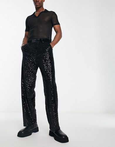 Pantaloni eleganti con fondo ampio in paillettes neri - ASOS DESIGN - Modalova