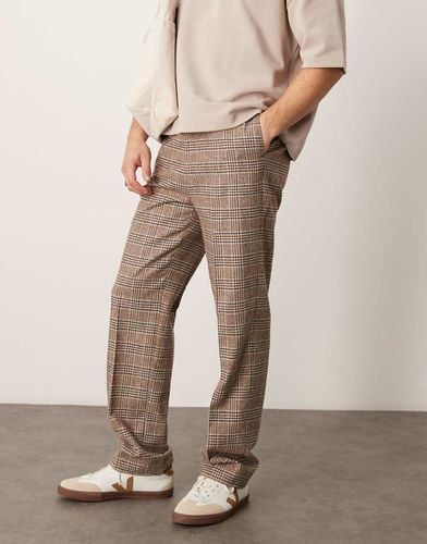 Pantaloni eleganti dritti a vita alta in misto lana marroni a quadri - ASOS DESIGN - Modalova