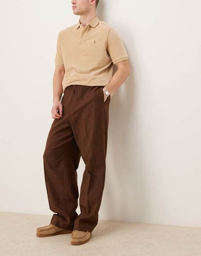 Pantaloni eleganti elasticizzati in misto lana color cammello gessato a fondo ampio - ASOS DESIGN - Modalova