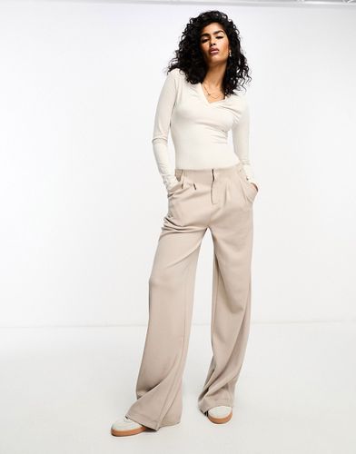 Pantaloni premium in twill di jersey color pietra a fondo ampio - ASOS DESIGN - Modalova