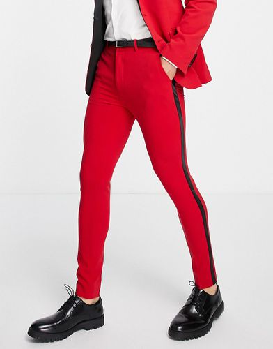 Pantaloni super skinny da smoking rossi con riga laterale in raso - ASOS DESIGN - Modalova