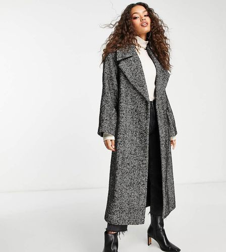 ASOS DESIGN Petite - Cappotto elegante con motivo spigato e cintura bianco e nero - ASOS Petite - Modalova