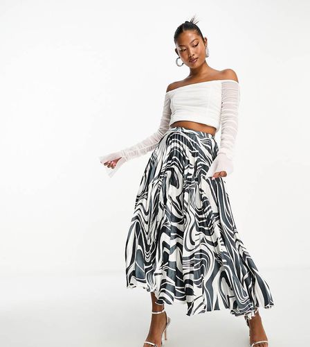 ASOS DESIGN Petite - Gonna midi a pieghe in raso con stampa zebrata monocromatica - ASOS Petite - Modalova