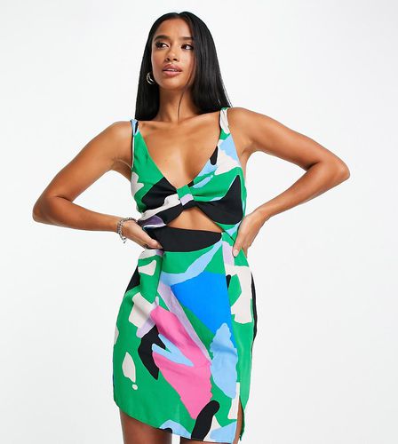 ASOS DESIGN Petite - Vestito corto annodato sul davanti con stampa astratta vivace e cut-out - ASOS Petite - Modalova