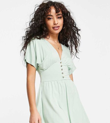 ASOS DESIGN Petite - Vestito corto da giorno color salvia con bottoni in vita - ASOS Petite - Modalova