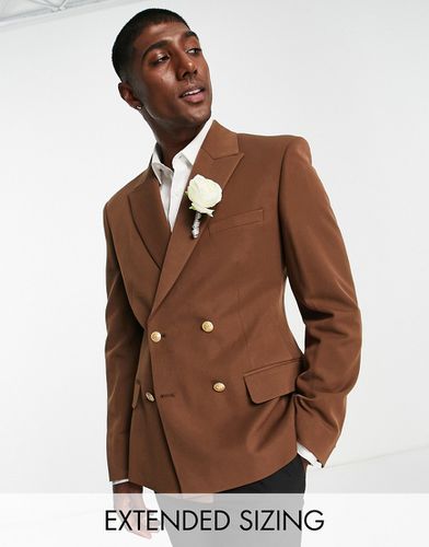 Wedding - Blazer skinny doppiopetto cioccolato con bottoni oro - ASOS DESIGN - Modalova