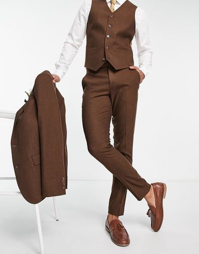 Wedding - Pantaloni skinny in misto lana marroni con intreccio a cesto - ASOS DESIGN - Modalova