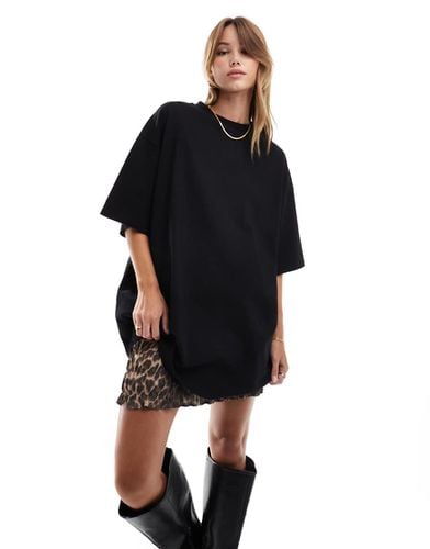 T-shirt taglio lungo oversize nera in tessuto pesante - ASOS DESIGN - Modalova