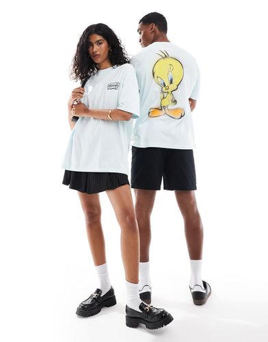 T-shirt unisex oversize azzurro chiaro con stampa di Titti dei Looney Tunes - ASOS DESIGN - Modalova