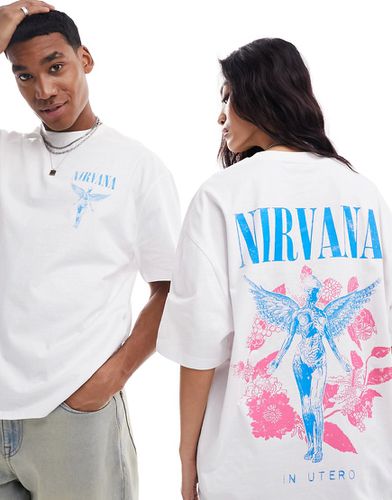 T-shirt unisex oversize bianca con grafiche della band "Nirvana" con angelo - ASOS DESIGN - Modalova