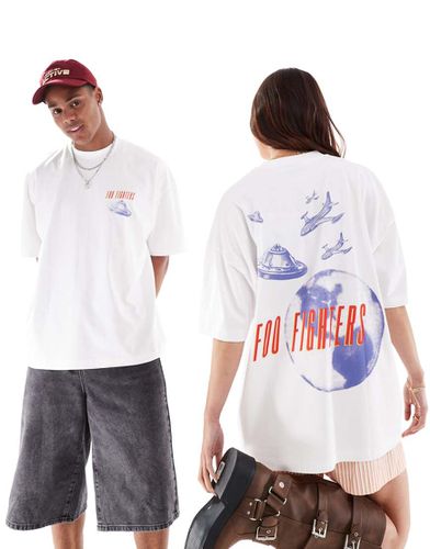 T-shirt unisex oversize bianca con grafiche della band "Foo Fighters" su licenza - ASOS DESIGN - Modalova