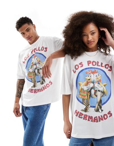 T-shirt unisex oversize bianca con stampa "Breaking Bad Los Pollos" su licenza sul davanti - ASOS DESIGN - Modalova