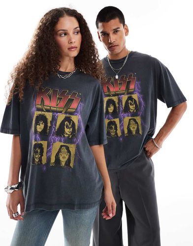 T-shirt unisex oversize slavato con stampa su licenza dei KISS - ASOS DESIGN - Modalova