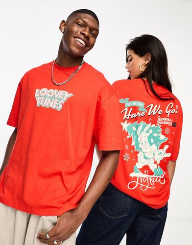T-shirt unisex oversize rossa con stampa natalizia con Bugs Bunny - ASOS DESIGN - Modalova