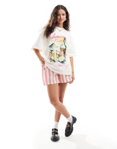 T-shirt boyfriend crema con stampa di Tequila e Tulum - ASOS DESIGN - Modalova