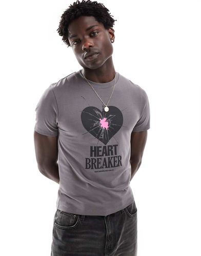 T-shirt corta attillata color antracite con stampa "Heart Breaker" - ASOS DESIGN - Modalova