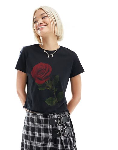 T-shirt mini nera con grafica con rosa - ASOS DESIGN - Modalova