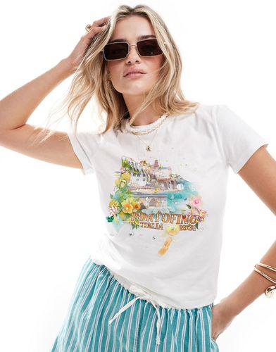 T-shirt mini bianca con grafica di Portofino e decorazioni - ASOS DESIGN - Modalova