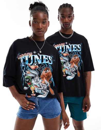 T-shirt oversize unisex nera con stampa "Looney Tunes" su licenza - ASOS DESIGN - Modalova