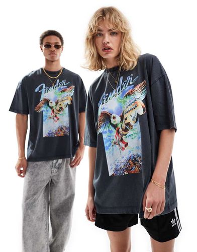 T-shirt oversize unisex slavato con stampa di chitarra Fender su licenza - ASOS DESIGN - Modalova