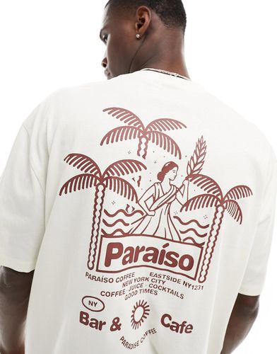 T-shirt oversize bianco sporco con stampa di palme sul retro - ASOS DESIGN - Modalova