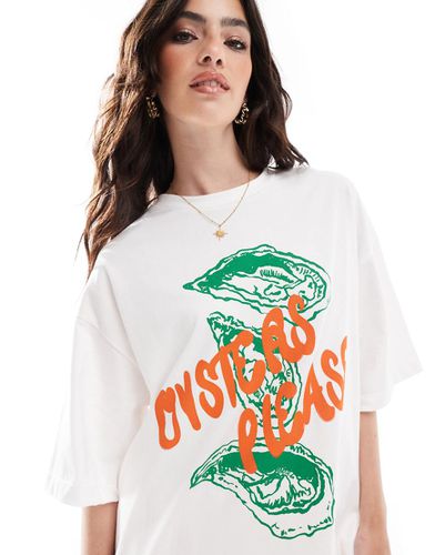 T-shirt oversize bianca con grafica con ostriche - ASOS DESIGN - Modalova