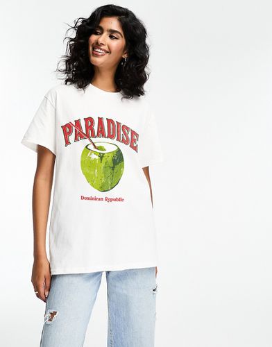 T-shirt oversize bianca con grafica di cocco e scritta "Paradise" - ASOS DESIGN - Modalova